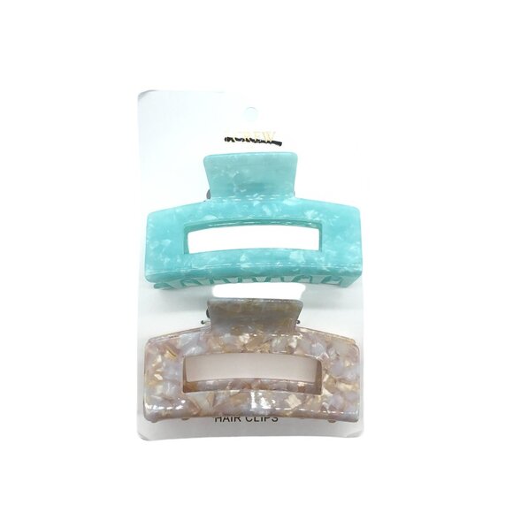 Set Of 2 Womens Resinl Hair Clips With Stylish Marbled Design In Turquoise & Bei - Picture 2 of 4